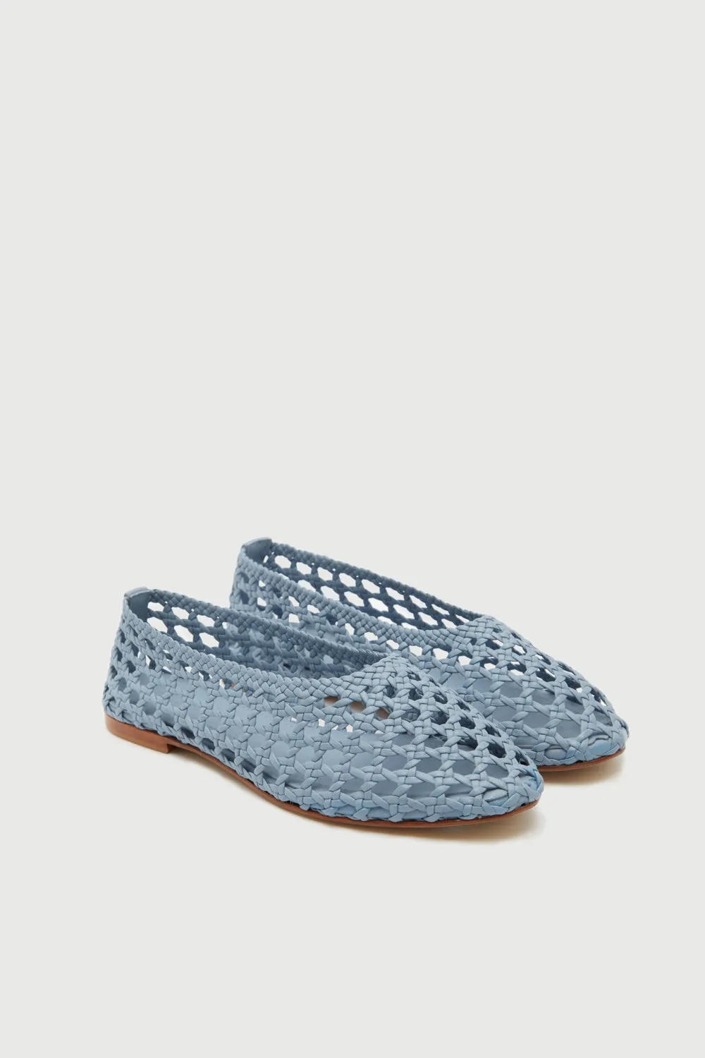 Ava Ballet Flats in Woven Blue Leather