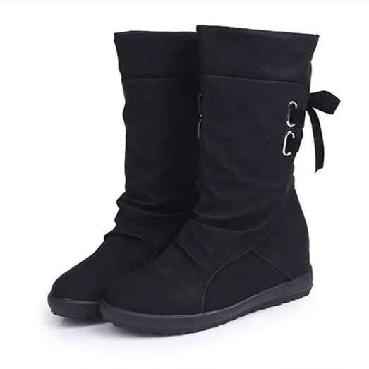 Back tie-up mid calf boots inner increasing mid calf boots