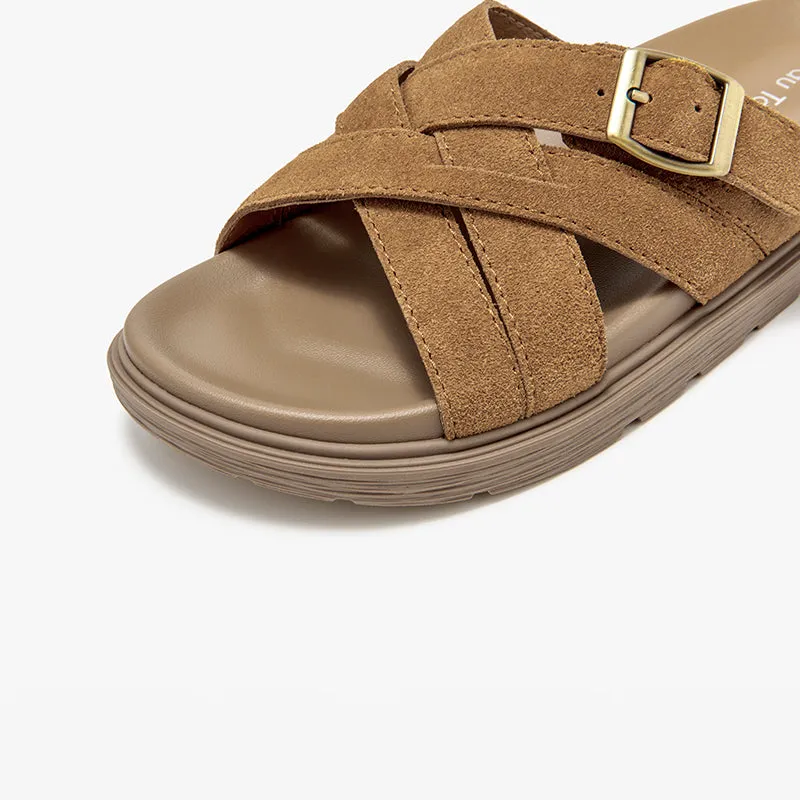 BeauToday Womens Cow Suede Cross Band Platform Sandals with Open Toe for Summer