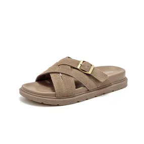 BeauToday Womens Cow Suede Cross Band Platform Sandals with Open Toe for Summer