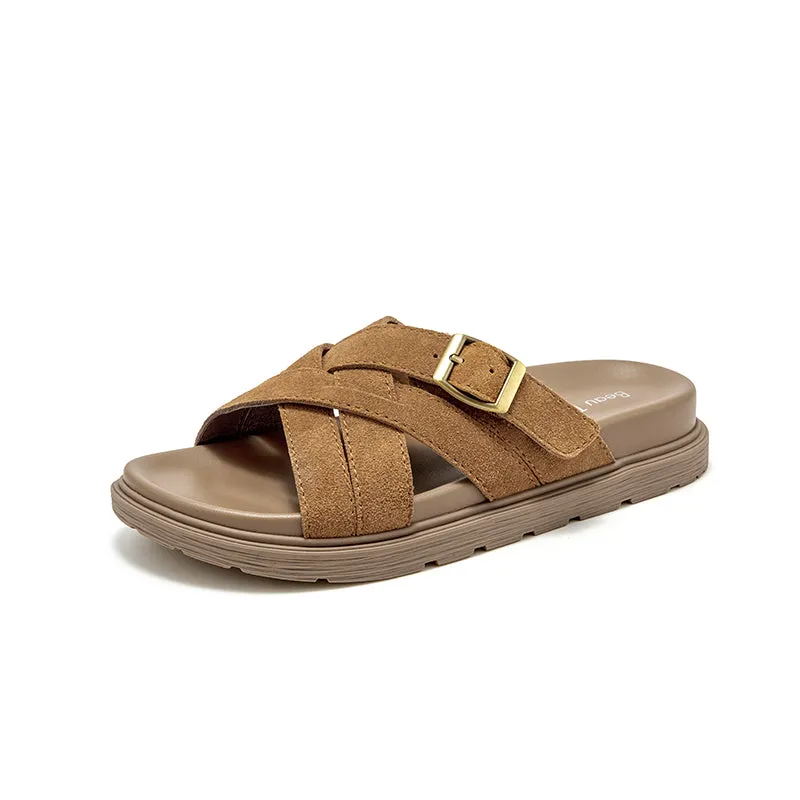 BeauToday Womens Cow Suede Cross Band Platform Sandals with Open Toe for Summer