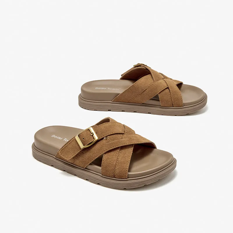 BeauToday Womens Cow Suede Cross Band Platform Sandals with Open Toe for Summer