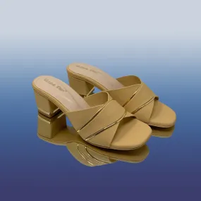 Beige Block Heel with Gold Accents
