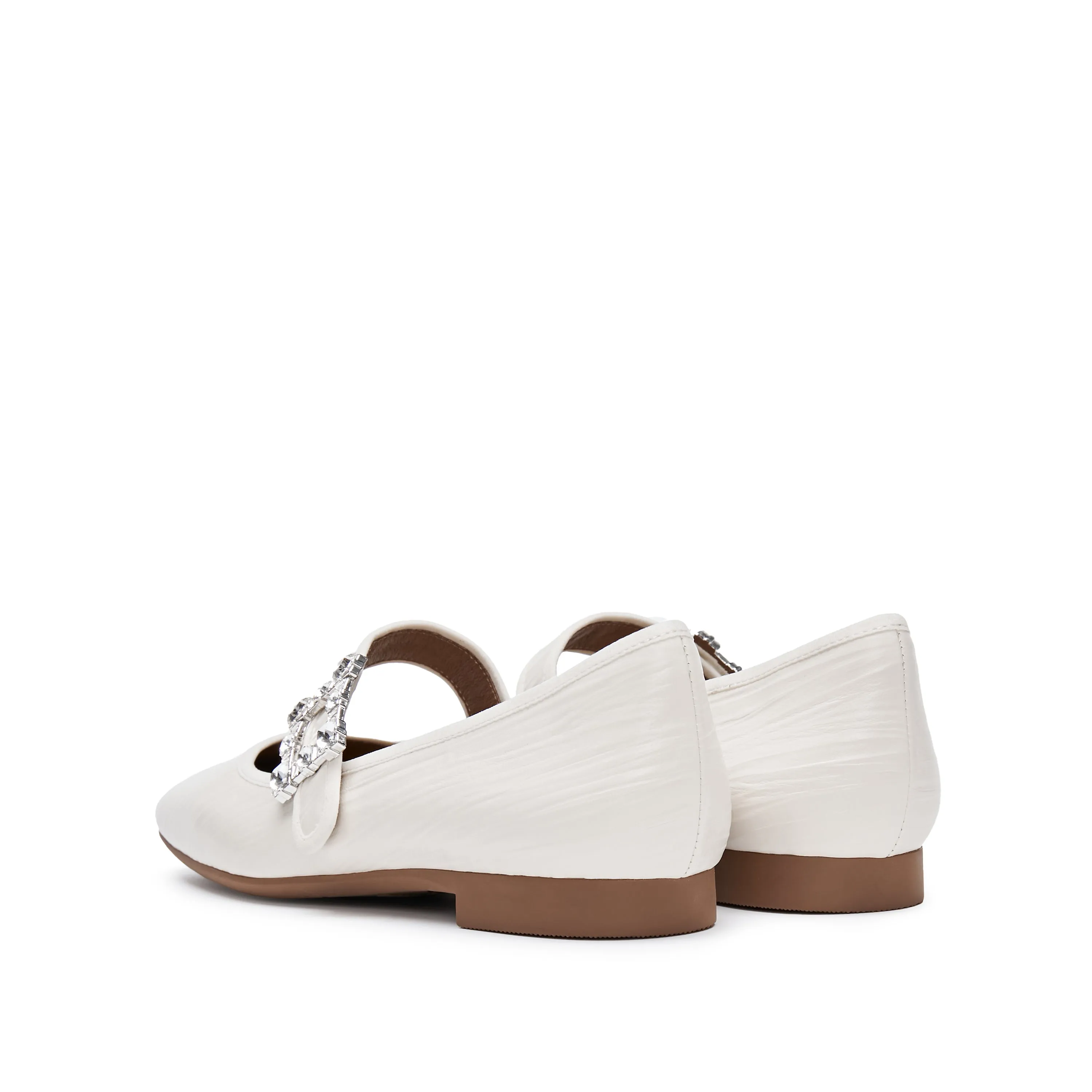 Beige Crystal buckle Mary Jane Flats