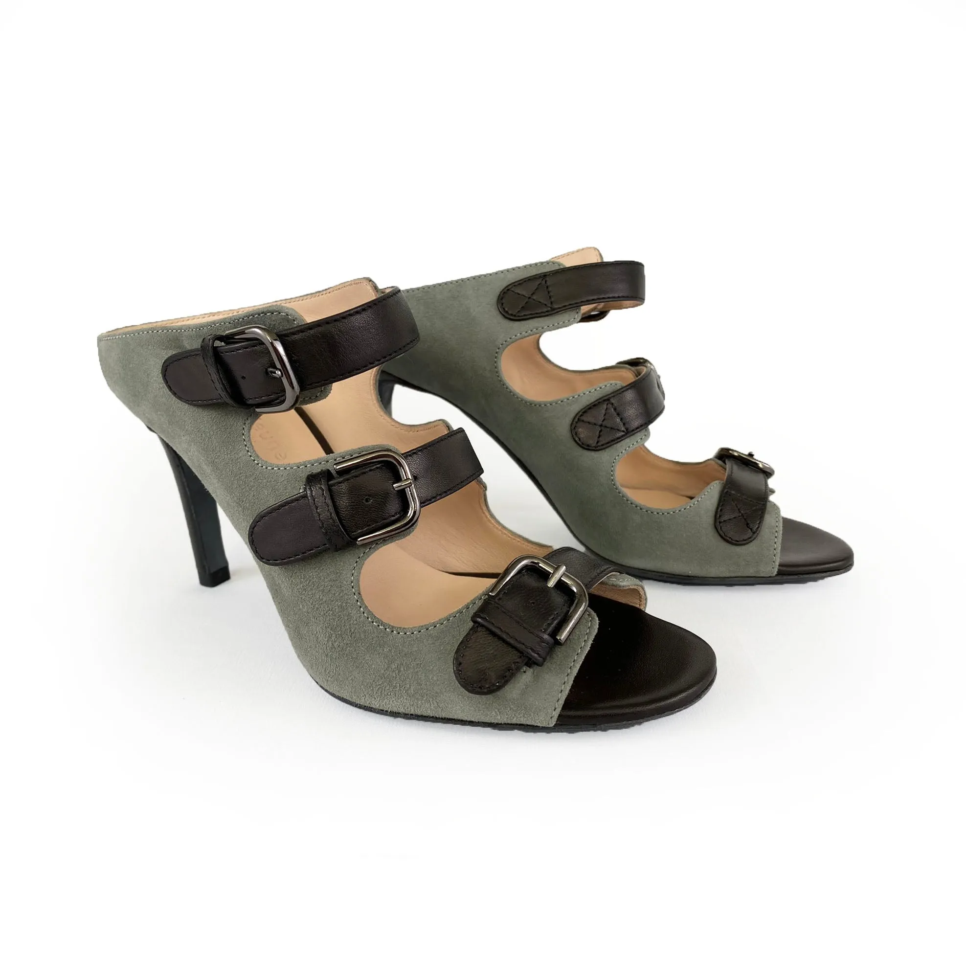 Black / Grey Suede Mules
