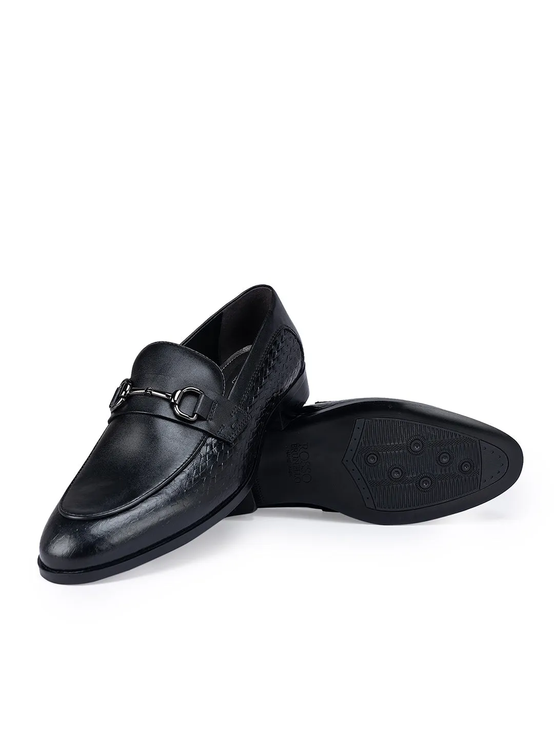 Black Leather Loafers With Metal Buckle