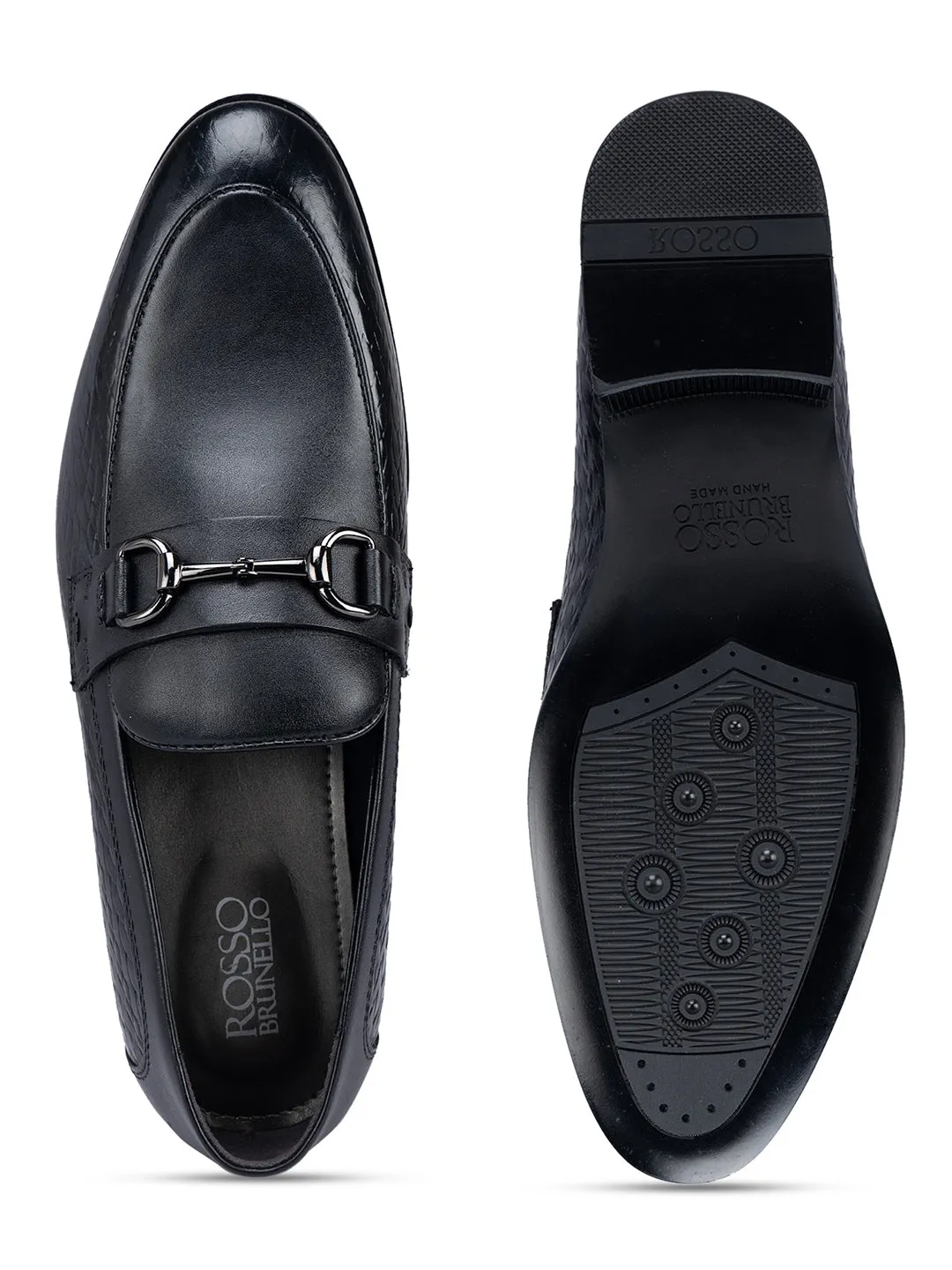 Black Leather Loafers With Metal Buckle
