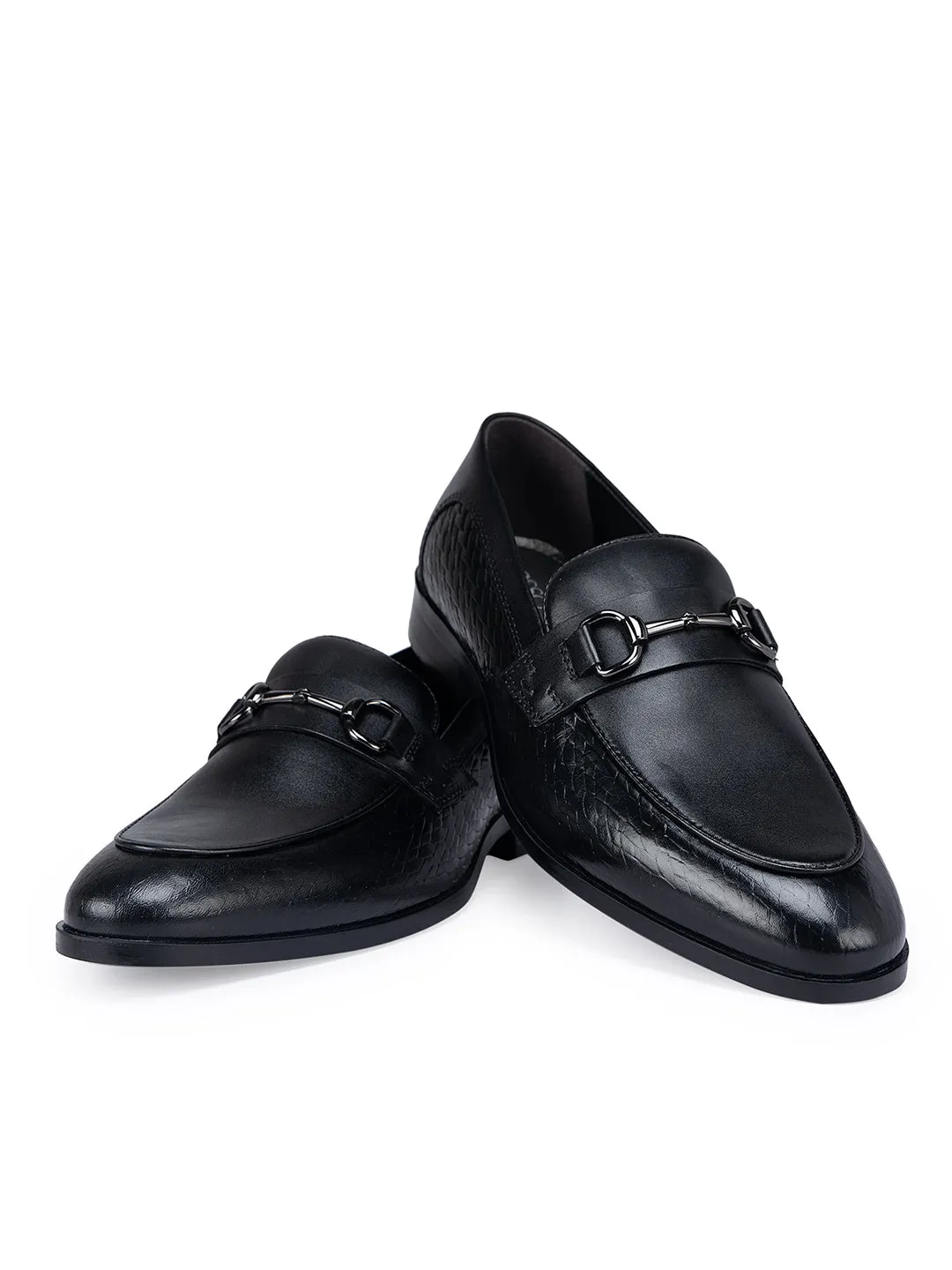 Black Leather Loafers With Metal Buckle