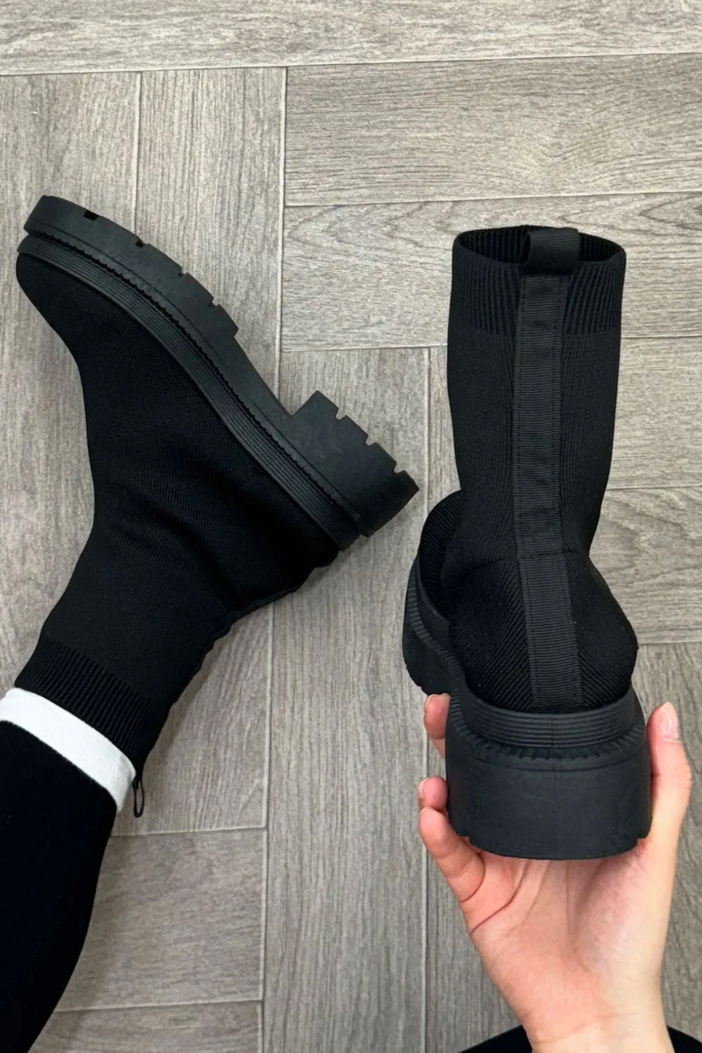 Black Sock Boots Chunky Sole