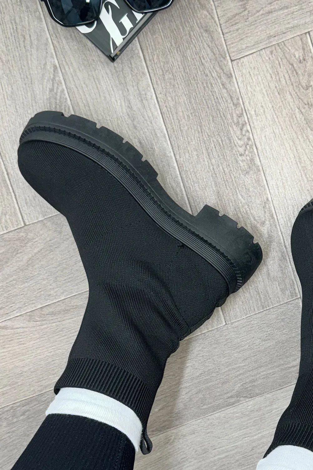 Black Sock Boots Chunky Sole
