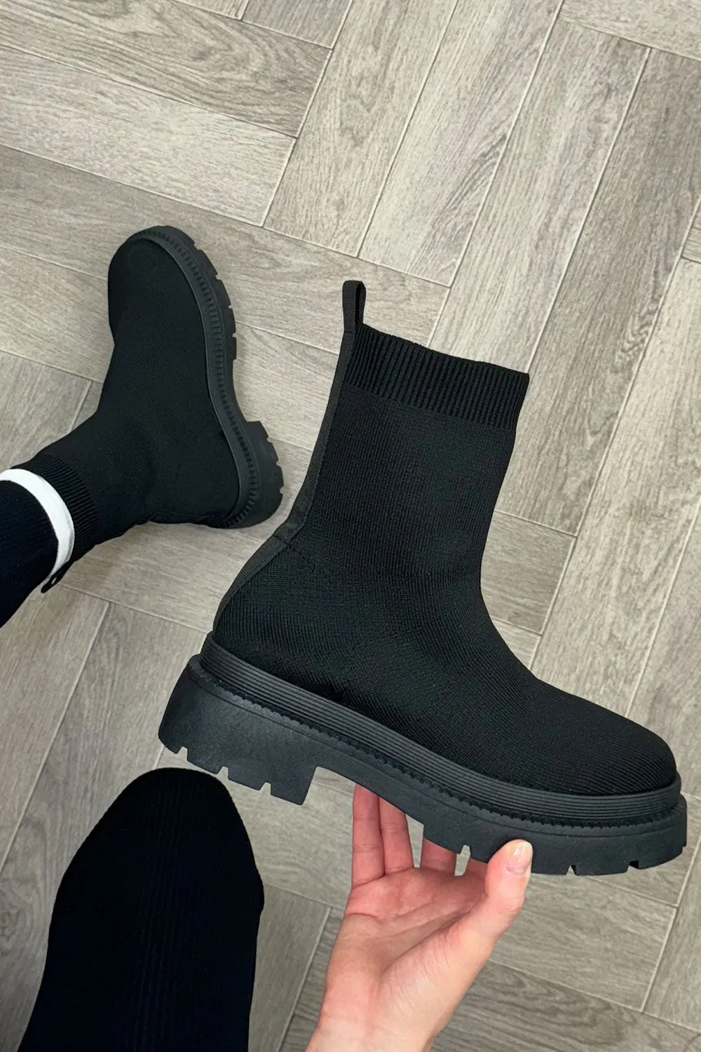 Black Sock Boots Chunky Sole