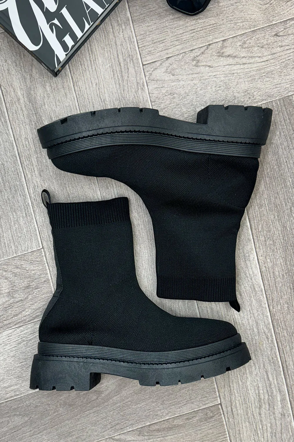 Black Sock Boots Chunky Sole