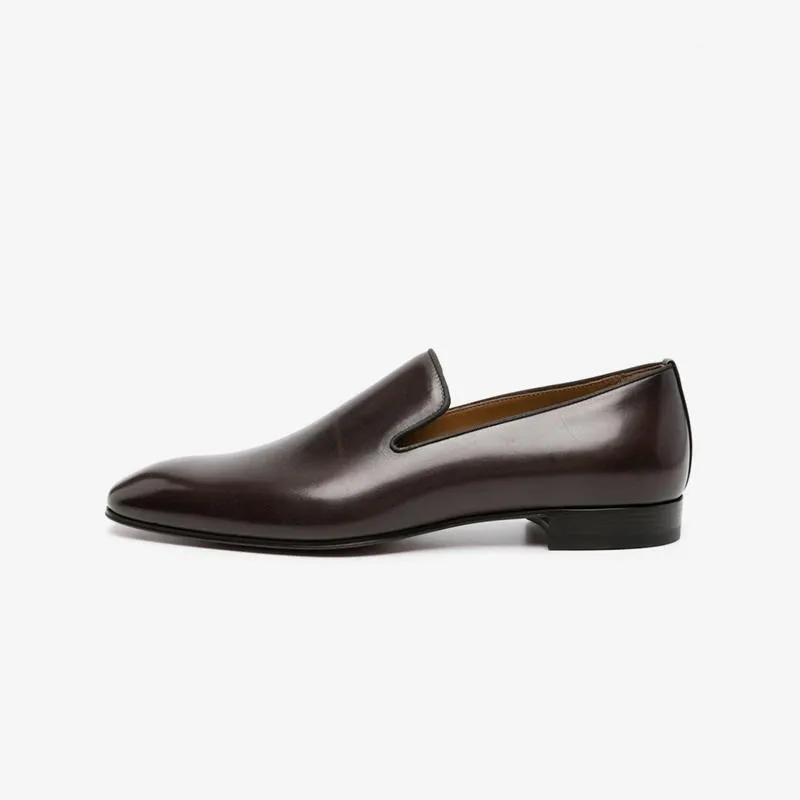 Brown Leather Slip-On Flat Loafers