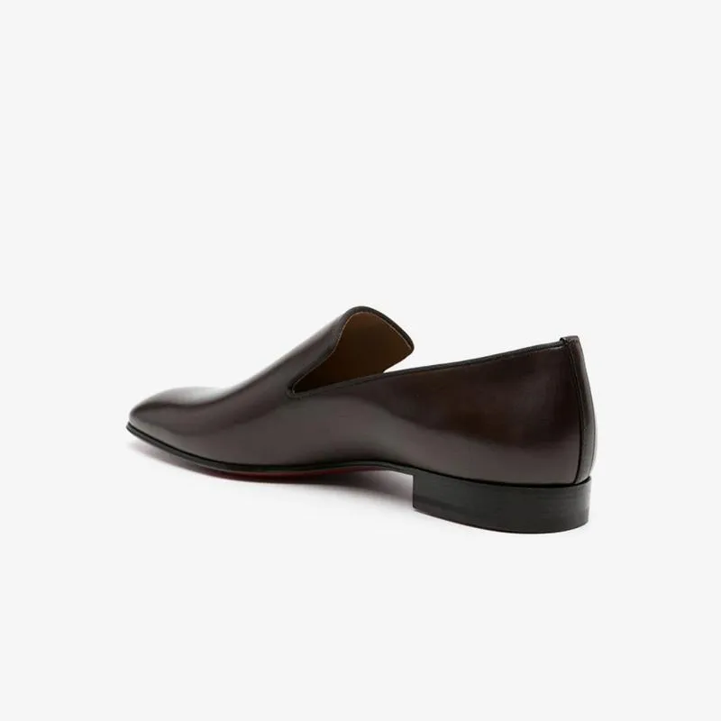 Brown Leather Slip-On Flat Loafers
