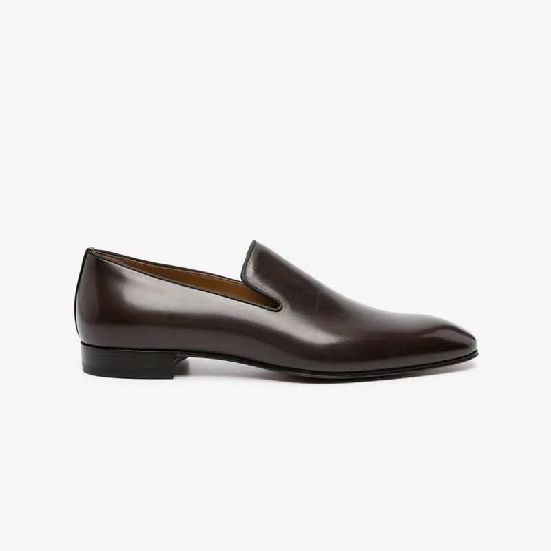 Brown Leather Slip-On Flat Loafers
