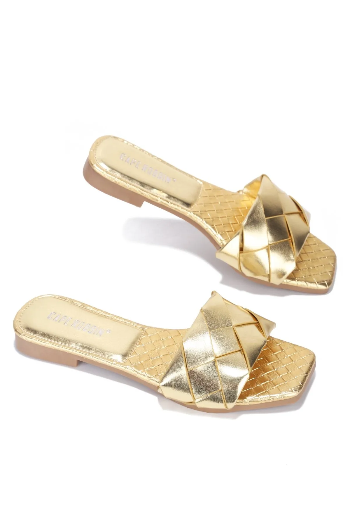 Cape Robbin Deja Woven Mules Slip On Flat Slides Sandals Gold (7, GOLD)