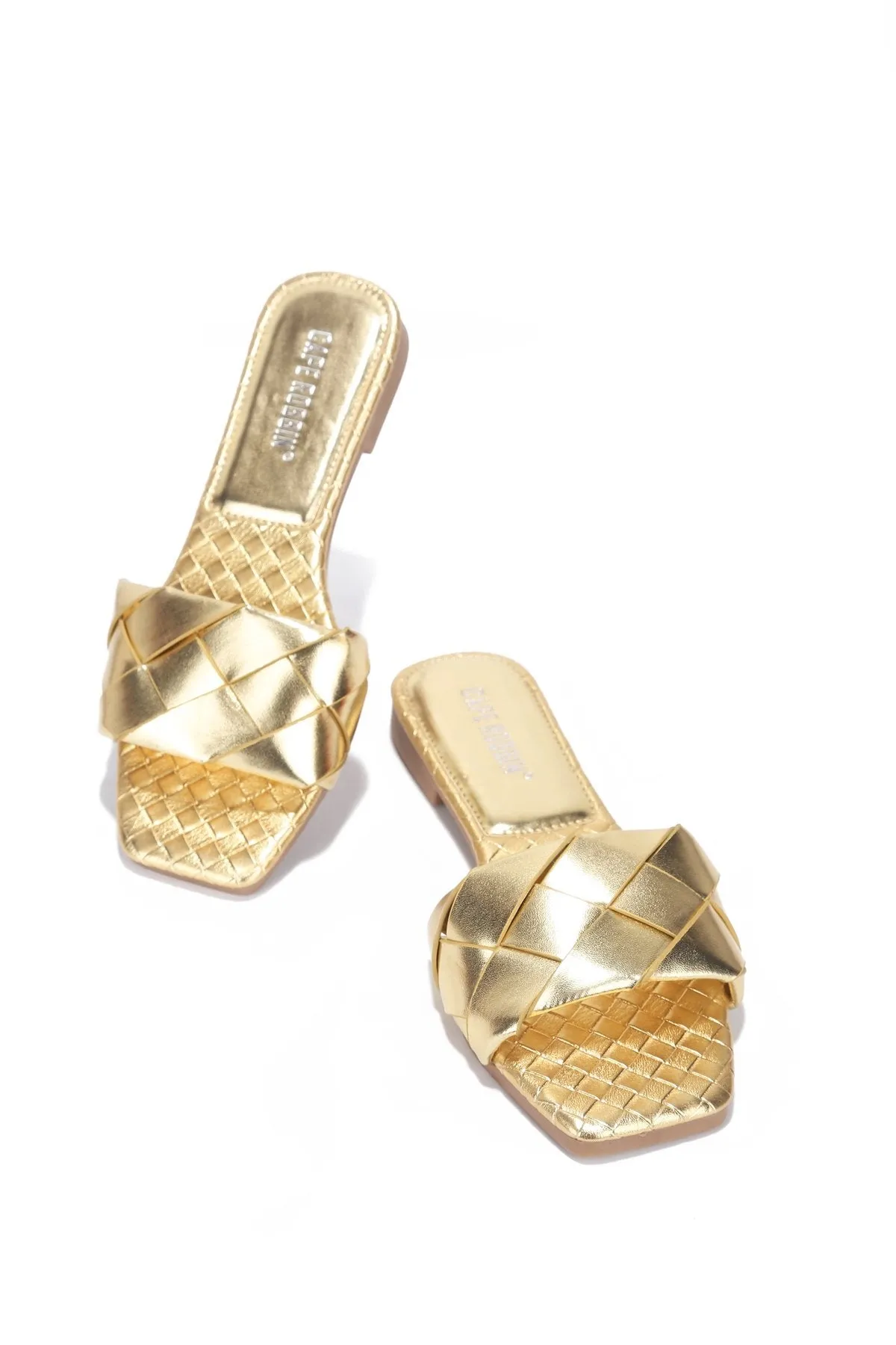 Cape Robbin Deja Woven Mules Slip On Flat Slides Sandals Gold (7, GOLD)