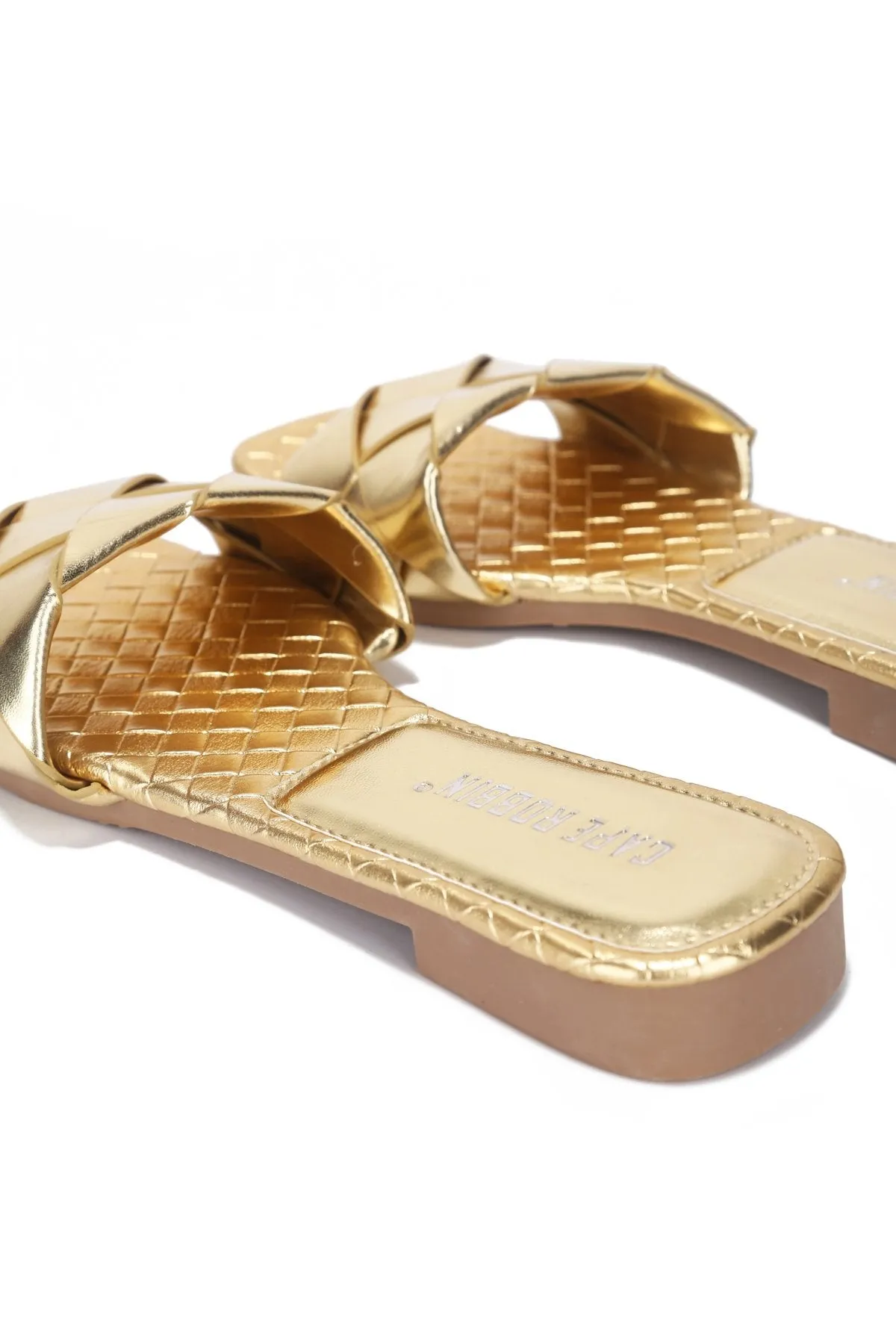 Cape Robbin Deja Woven Mules Slip On Flat Slides Sandals Gold (7, GOLD)