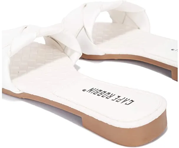Cape Robbin Deja Woven Mules Slip On Flat Slides Sandals WHITE (7, WHITE)