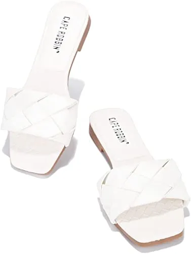 Cape Robbin Deja Woven Mules Slip On Flat Slides Sandals WHITE (7, WHITE)