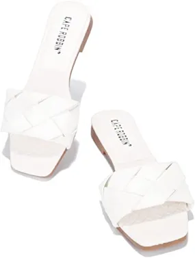 Cape Robbin Deja Woven Mules Slip On Flat Slides Sandals WHITE (7, WHITE)