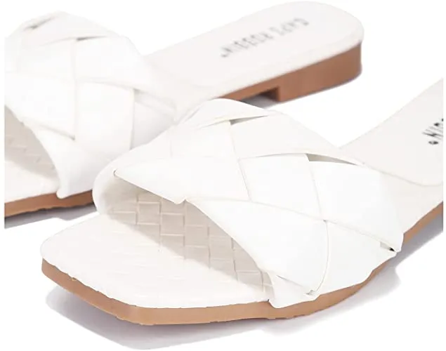 Cape Robbin Deja Woven Mules Slip On Flat Slides Sandals WHITE (9, WHITE)