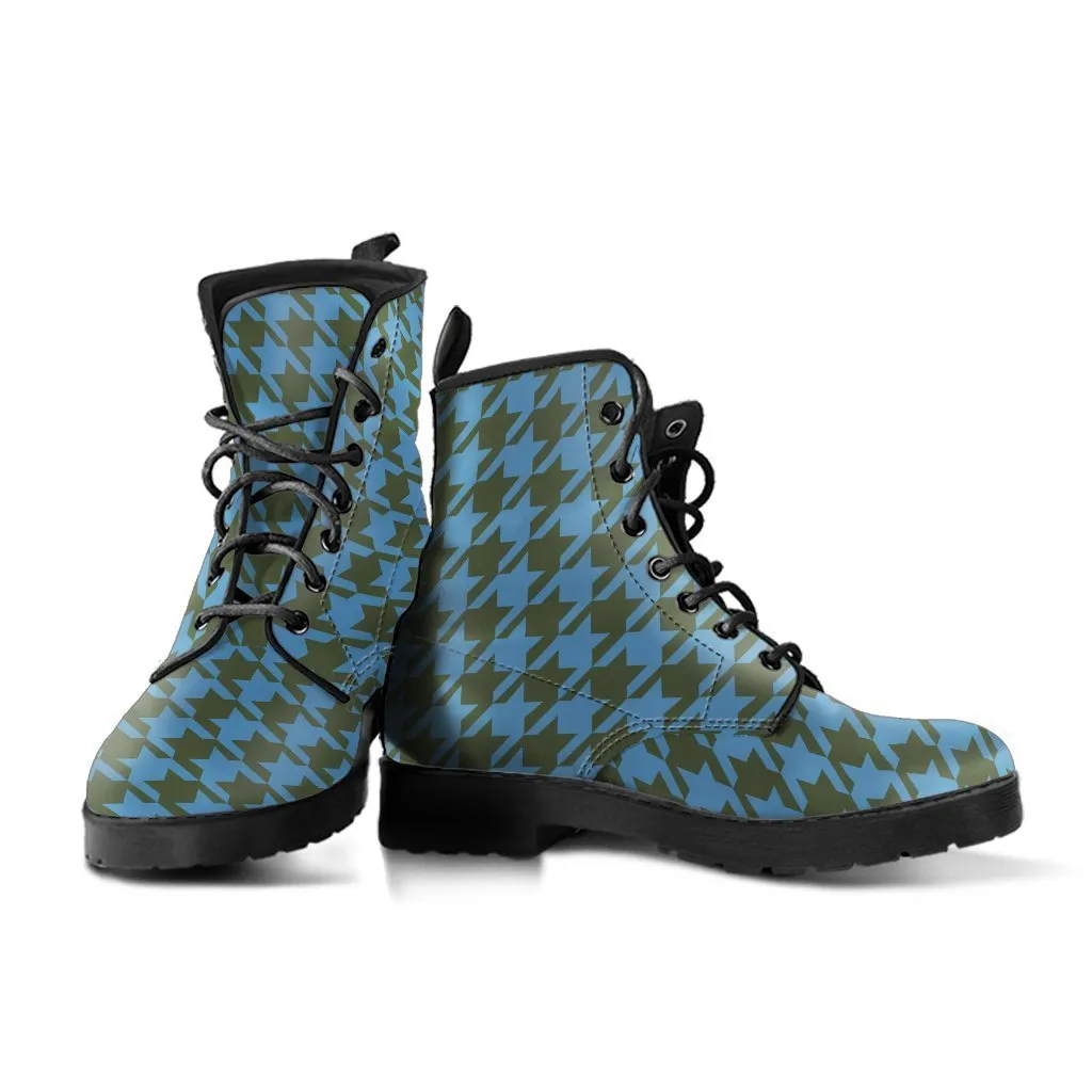 Combat Boots - Blue Houndstooth | Boho Shoes, Handmade Lace Up Boots, Vegan Leather Lace Up Boots, 90s Boots, 2000s Boots