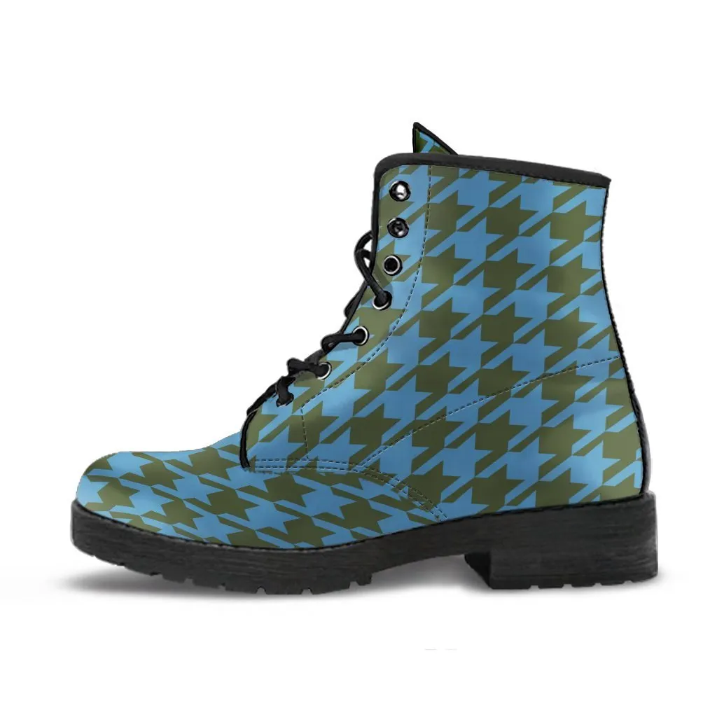 Combat Boots - Blue Houndstooth | Boho Shoes, Handmade Lace Up Boots, Vegan Leather Lace Up Boots, 90s Boots, 2000s Boots