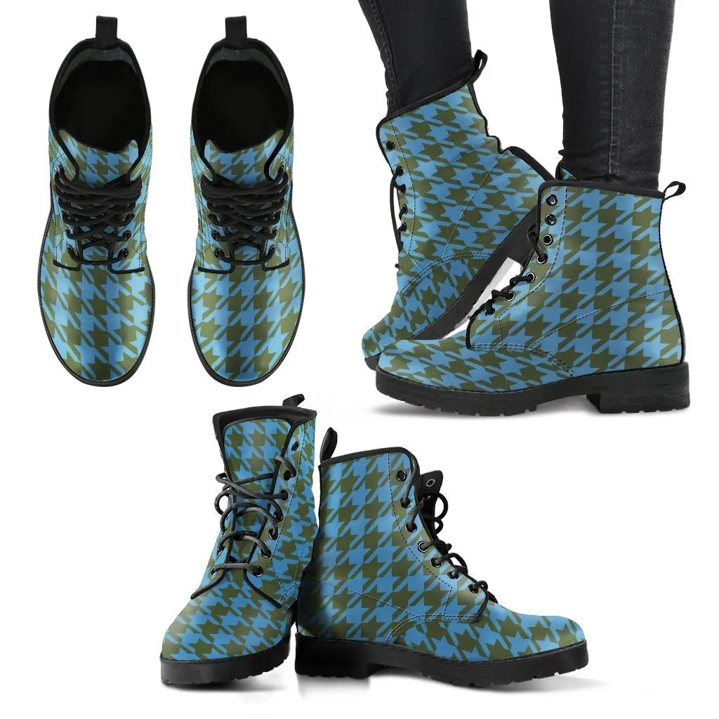 Combat Boots - Blue Houndstooth | Boho Shoes, Handmade Lace Up Boots, Vegan Leather Lace Up Boots, 90s Boots, 2000s Boots