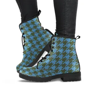 Combat Boots - Blue Houndstooth | Boho Shoes, Handmade Lace Up Boots, Vegan Leather Lace Up Boots, 90s Boots, 2000s Boots