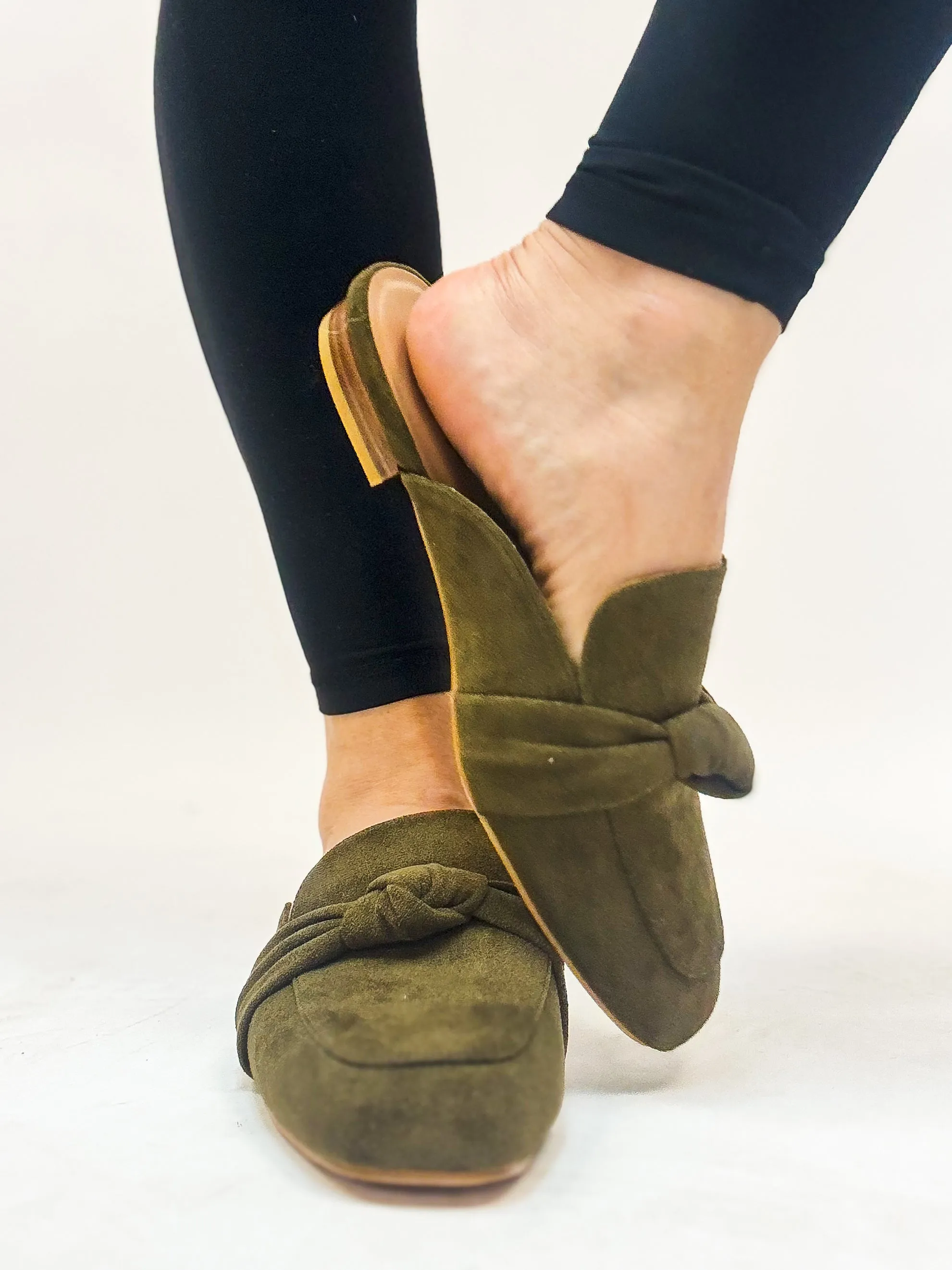 Corky's Khaki Faux Suede Clingy Mules FINAL SALE