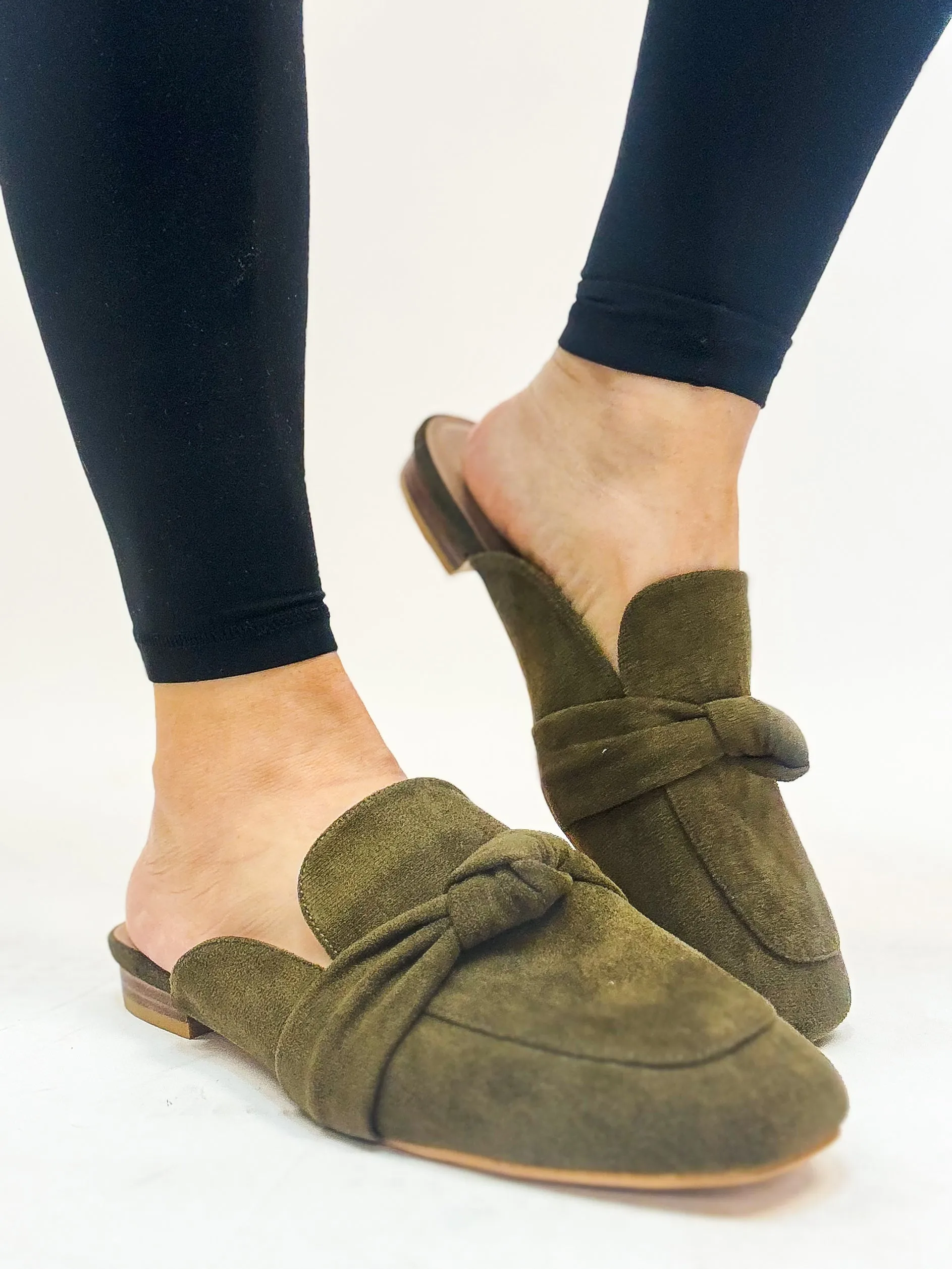Corky's Khaki Faux Suede Clingy Mules FINAL SALE