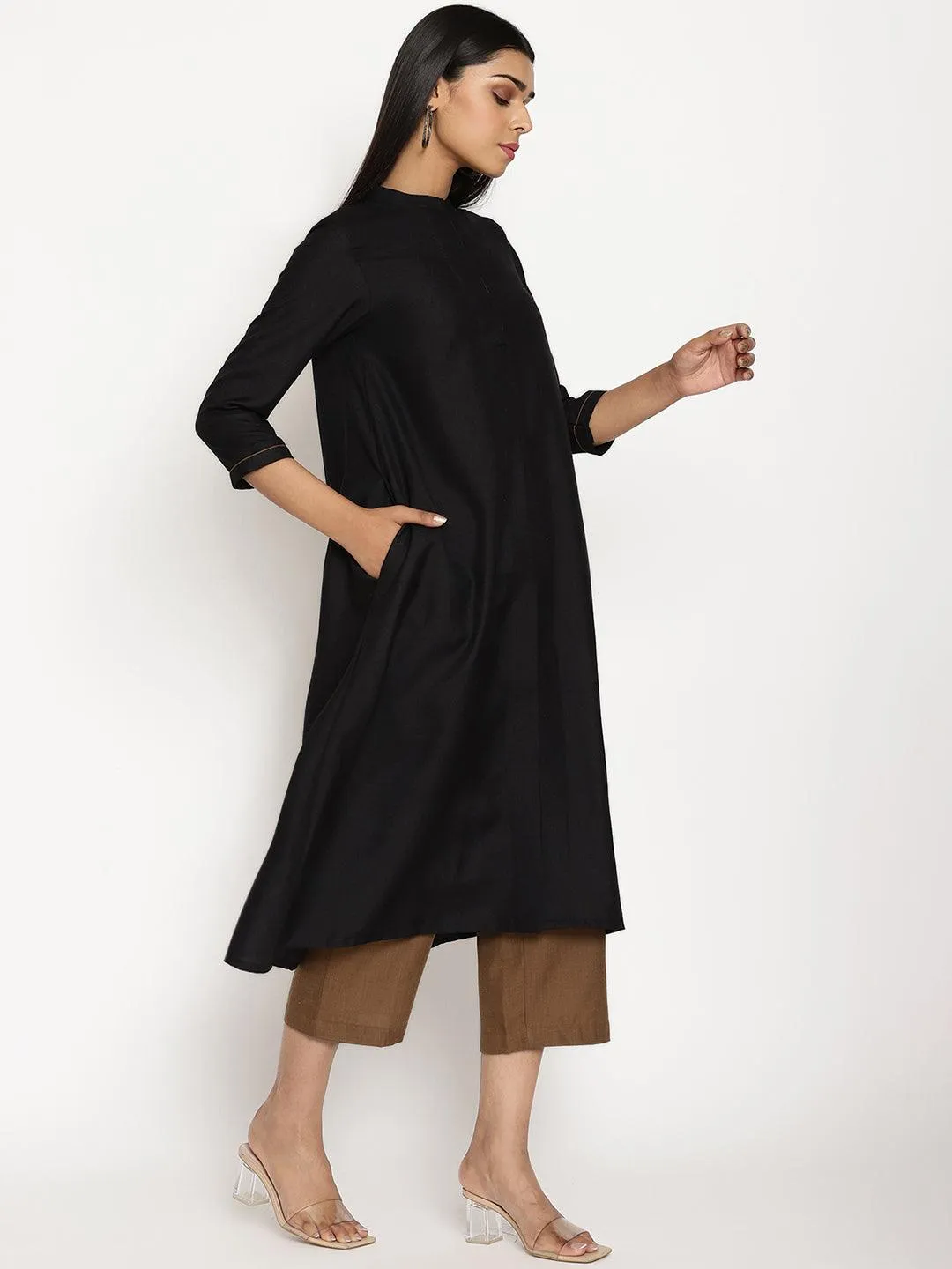 Cotton Linen Black Kurta Pant Set
