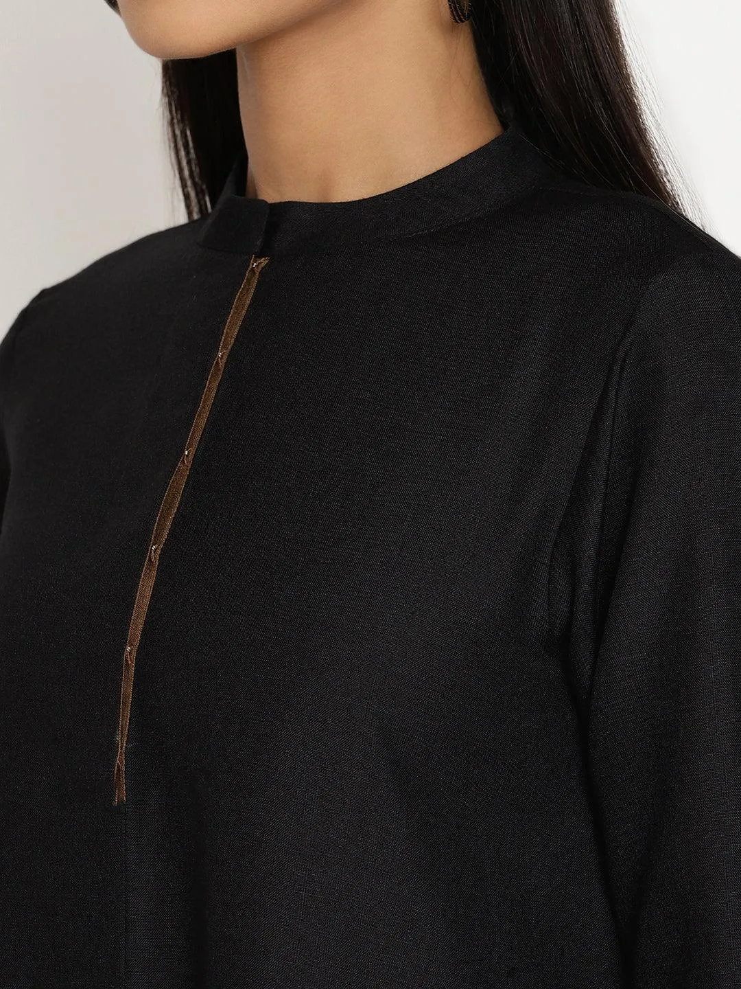 Cotton Linen Black Kurta Pant Set