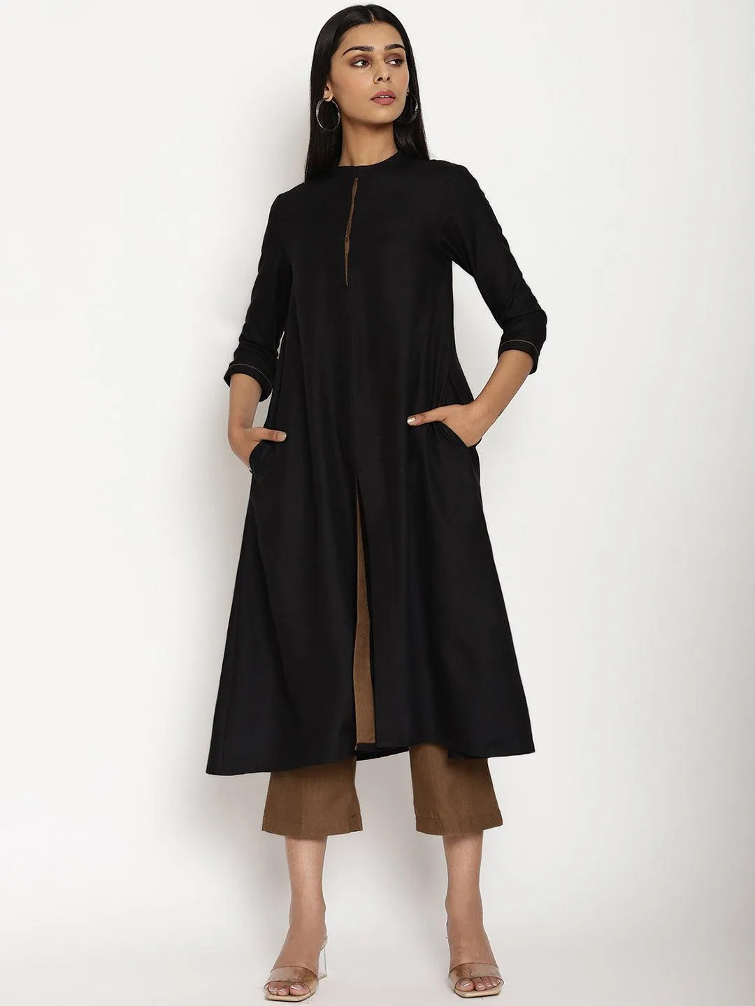 Cotton Linen Black Kurta Pant Set