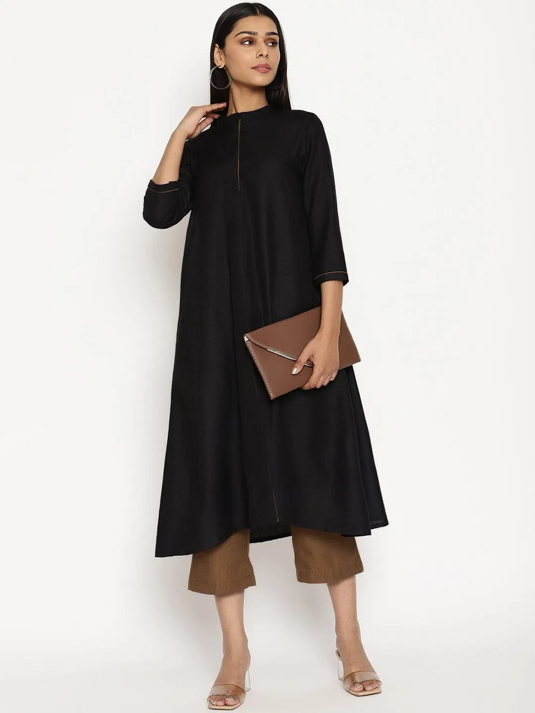 Cotton Linen Black Kurta Pant Set