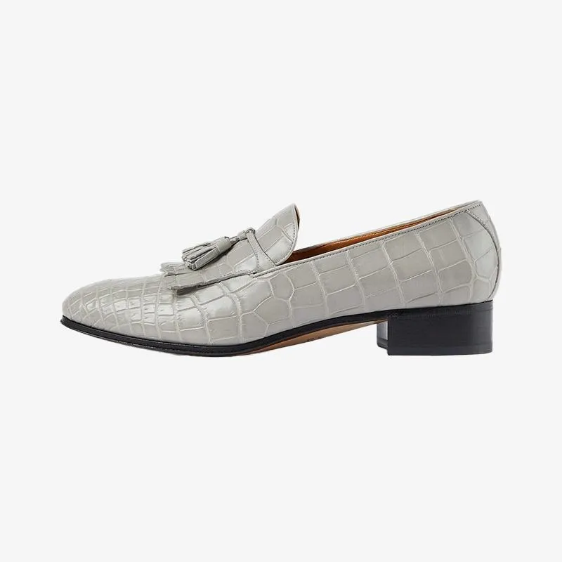 Crocodile-Embossed Leather Loafers with Tassel Detail