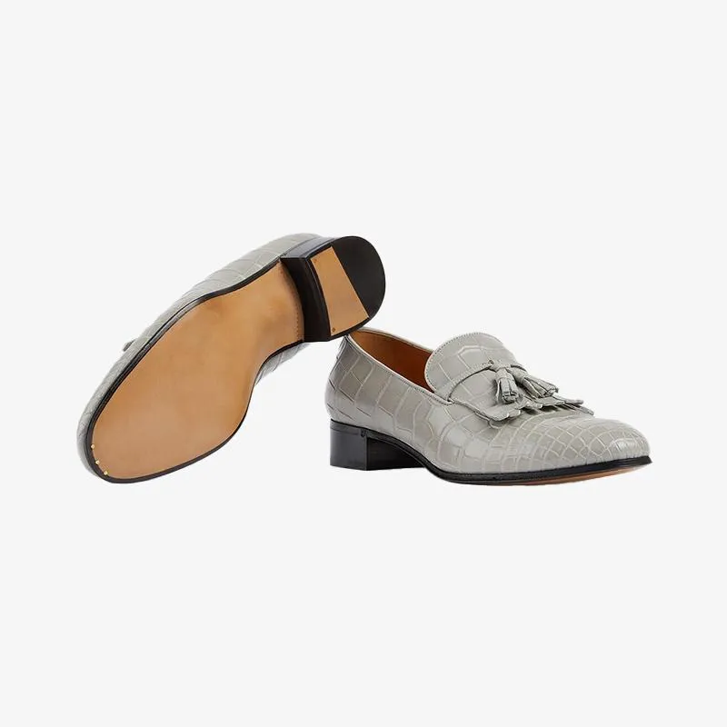 Crocodile-Embossed Leather Loafers with Tassel Detail