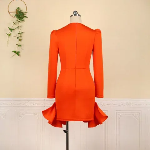 Devika V-Neck Beaded Long Sleeves Casual Short Dress with Pockets