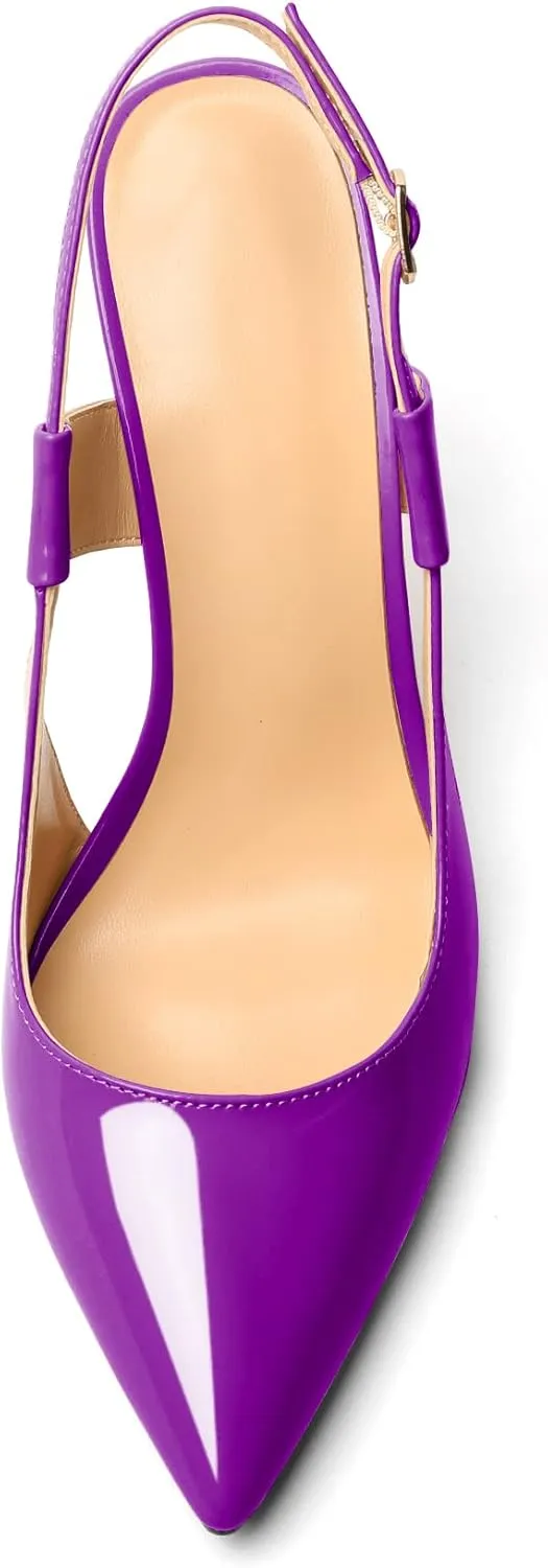 Eldof Pointed Toe Slingback Sandals,Ankle Strap Chic Pumps,Classy High Heel 4" Heel for Office Dress