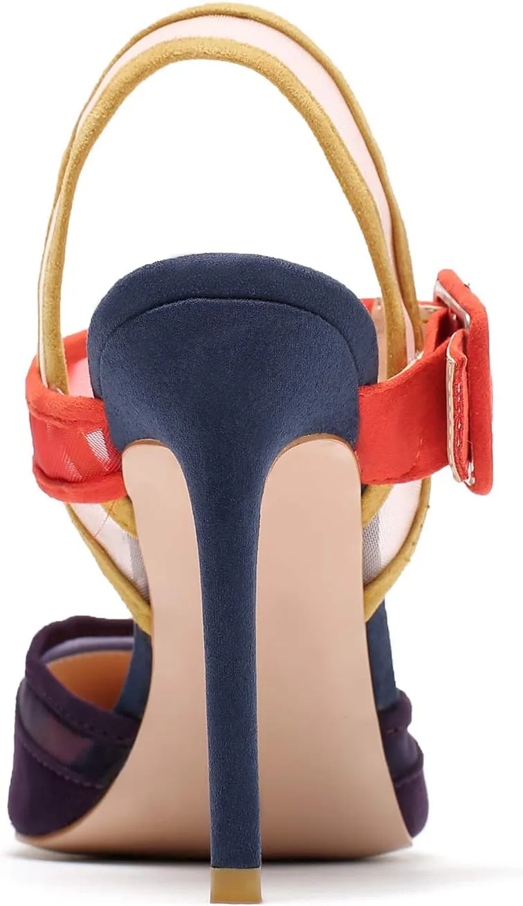 Eldof Pointed Toe Slingback Sandals,Ankle Strap Chic Pumps,Classy High Heel 4" Heel for Office Dress