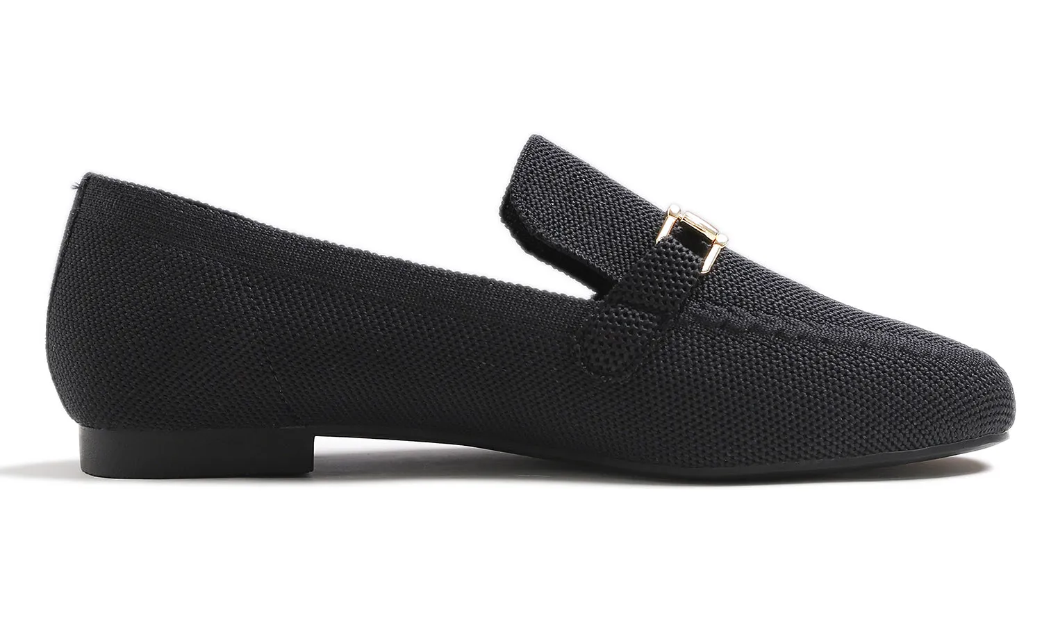Feversole Women's Woven Fashion Breathable Knit Flat Shoes Black Color Loafer Metal Trim