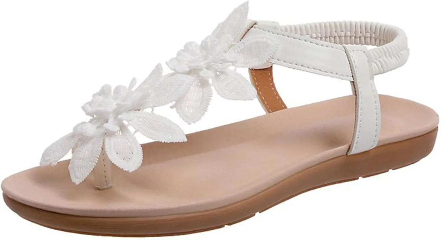 Flat Sandals for Women Cute Flower Clip Toe Beach Slides 2025 Summer Trendy Ankle Strap Flip Flop Casual Sandals