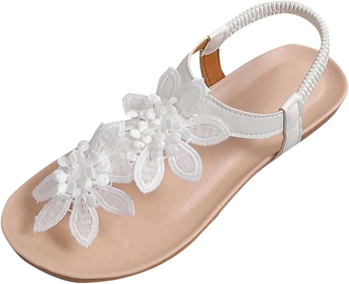 Flat Sandals for Women Cute Flower Clip Toe Beach Slides 2025 Summer Trendy Ankle Strap Flip Flop Casual Sandals