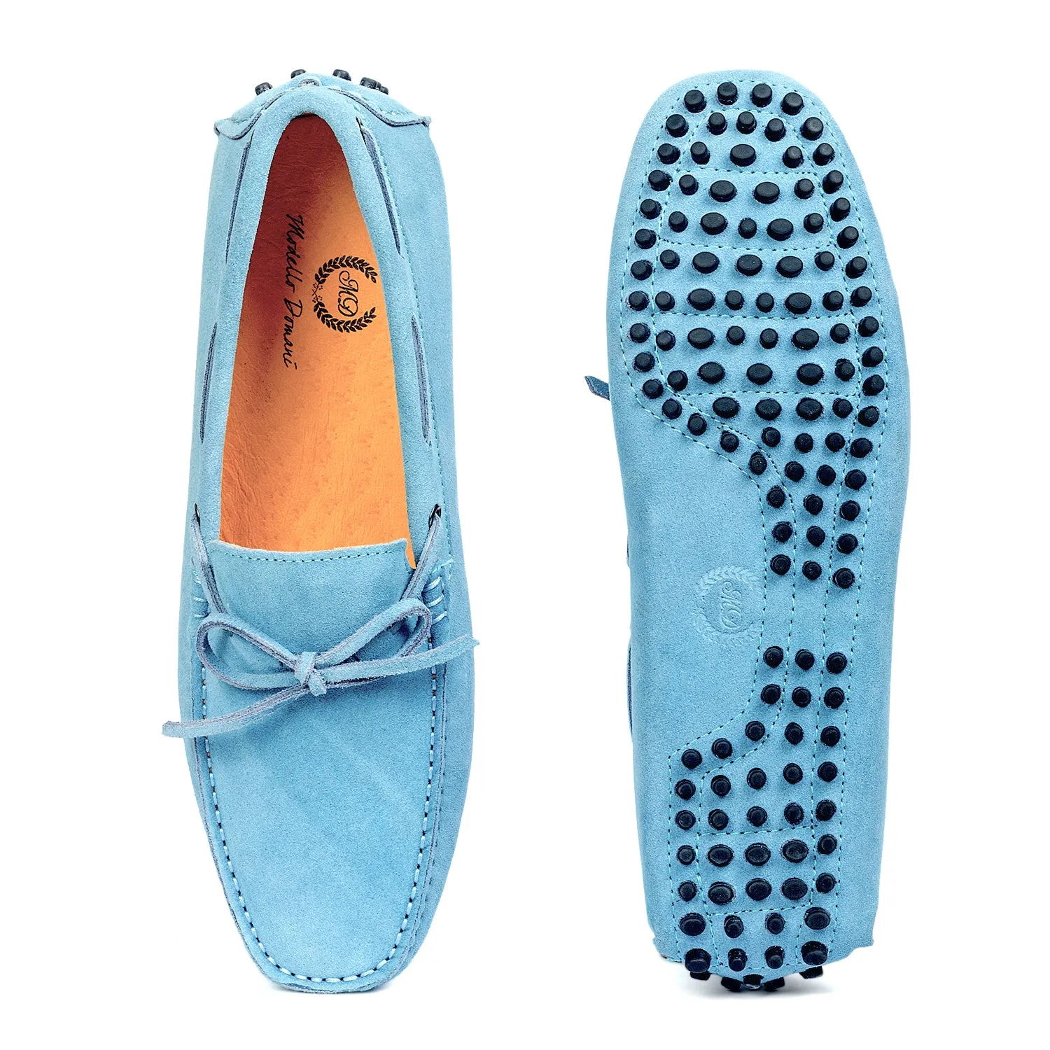 Gommino Suede Bow Loafers (Sky Blue)