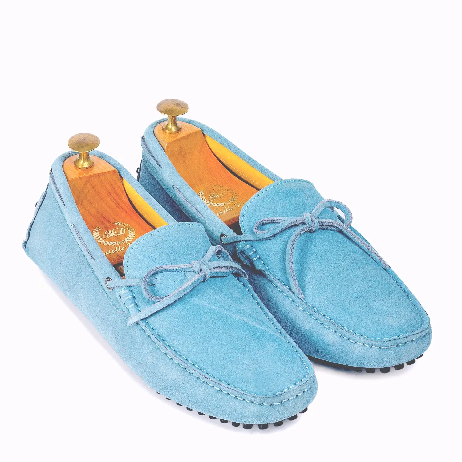 Gommino Suede Bow Loafers (Sky Blue)