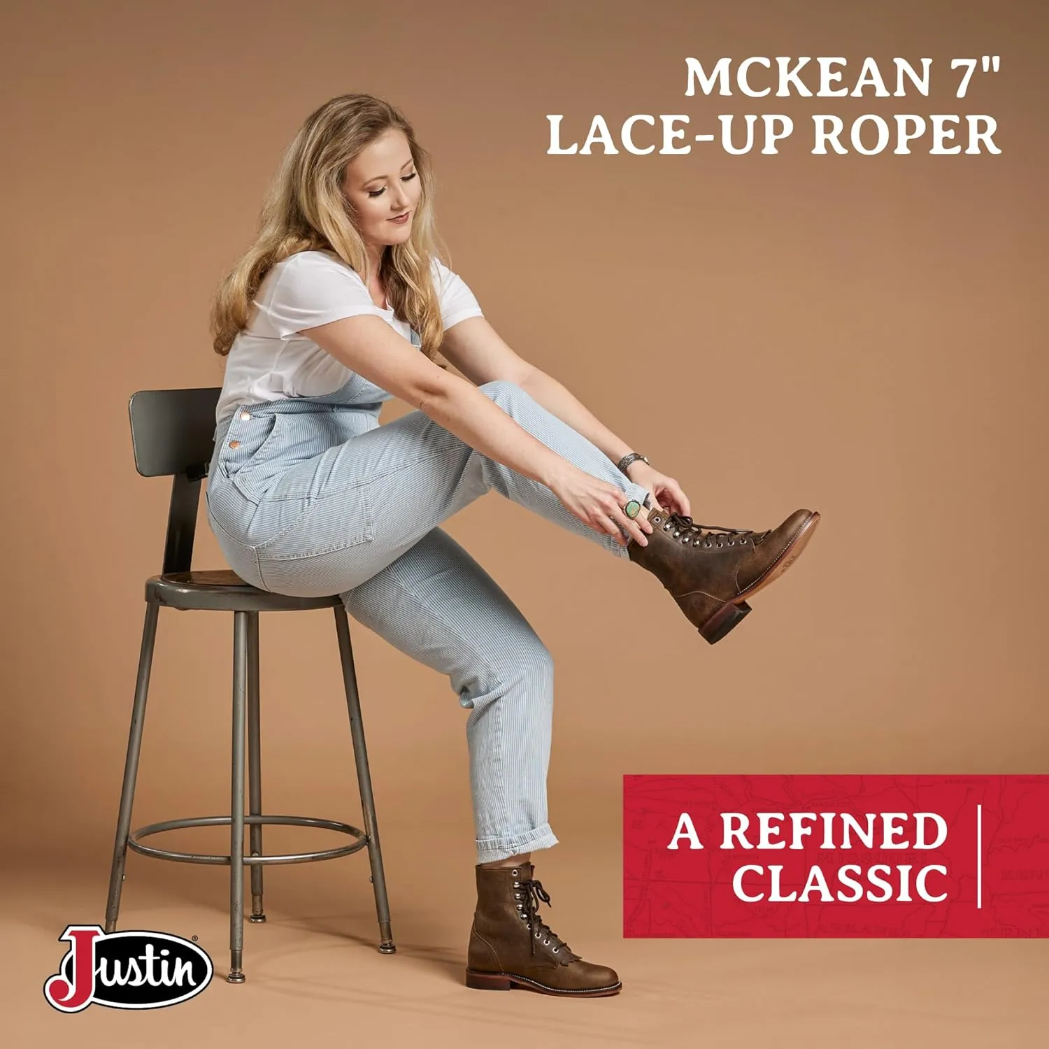 Justin Mckean 7" Lace-Up Roper Women's Western Boot, Durable Leather, Casual Style, Comfortable Footwear