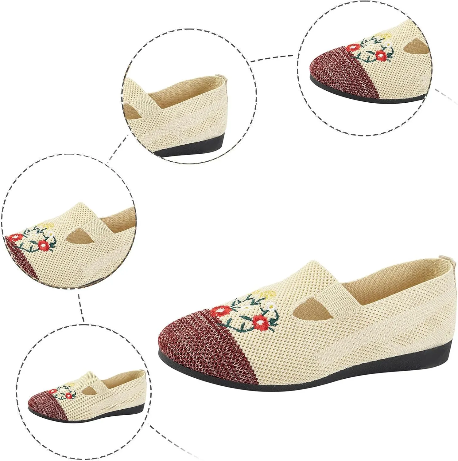 Ladies Fashion Breathable Mesh Knitted Flower Embroidery Flat Bottom Casual Shoes Cycling Casual Shoe