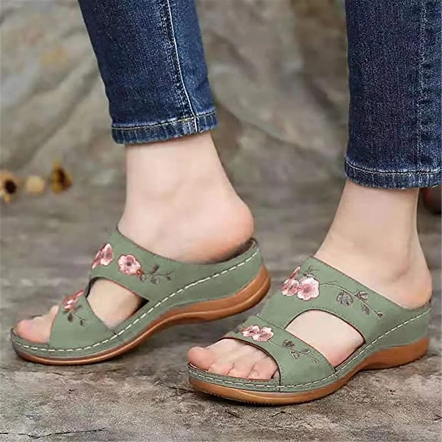 Ladmiple Sandals Women 2023 Trendy Floral Orthopedic Flip Flops with Arch Support Slippers Casual Roman Open Toe Sandal