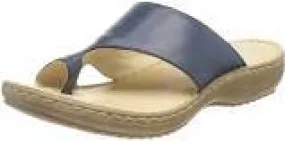 Marco Tozzi Leather Navy Toe Loop Slip On Mule Sandal